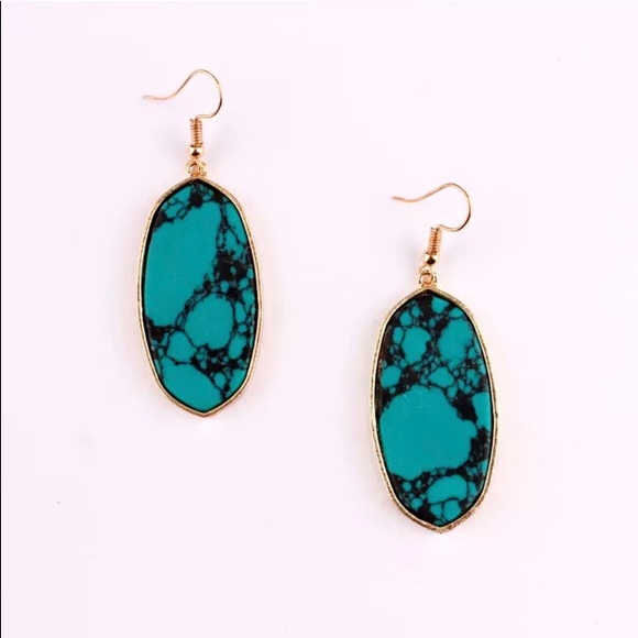 🌴Gold Framed Turquoise Scott Earrings - Picture 2 of 3